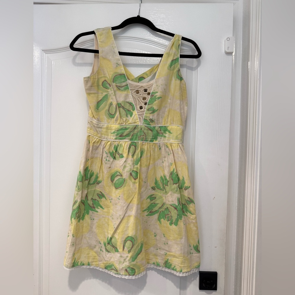 Free People yellow & green floral mini dress size 8